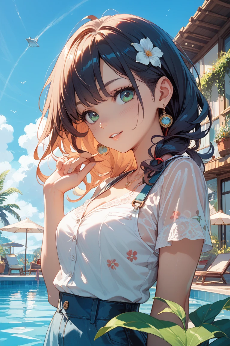 (high quality:1.2),(Very detailed,Realistic:1.37),Kirby Balloon,artwork,shape,Beautiful details, Vibrant colors,Long Hair Girl,Smiling Girl,Artistic landscape,Green Garden,Thick Clouds,blue sky,Blooming Flowers,Soft sunLight,Light,Fluffy Clouds,Bright colors,Fun atmosphere,Whimsical art style,Striking details,Serene landscape,Quiet environment,Creative masterpiece,professional artwork,Sunset Lighting,An uplifting atmosphere,Summer theme,Vibrant color palette,The composition of beauty,Airy feeling,Graceful beauty,Calm and relaxed atmosphere,A perfect harmony between nature and art,Detailed brushwork,eye-catching artwork,Unleash your imagination,Stunning visual impact.