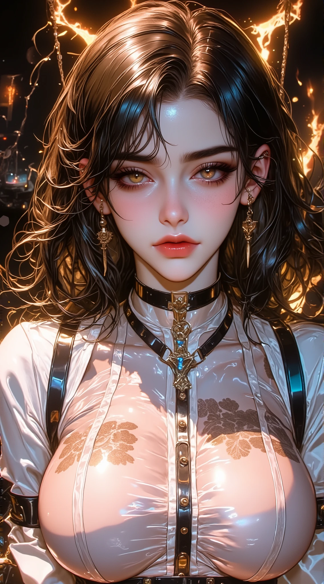  ((((Shiny silver accessories)))), ((((In the storm where thunder shines)))), ((((wet and glowing skin)))), (((Black Hair))), ( backlit), ((Super wet skin)), ((Fluorescent color)), (((In-depth images))), brunette girl, big Smile,  super beautiful glowing eyes、hanging from the ceiling with his arms tied with a rough rope、sweat、The rope bound her body、wet body、 Legs Hanging from Shackles 、 and a large amount of fluid flows out of your crotch、 One leg is suspended on top with a rough rope 、tied with a rope、Tightly bound、My hands are tied、 legs hanging in restraints  (8K,  live shooting , best image quality, masterpiece: 1.4), Ultra-fine mesh, (Realism, photorealistic: 1.48), masterpiece、best quality、Super Detail、8K、Detailed light、 detailed shadows 、Raw、(Detailed skin)、(Realism: 1.2)、18 years old、long hair、lace underwear、In the torrential rain, masterpiece, best quality, 超high resolution, (realistic:1.4), beautiful face in every detail, High Quality Clothing, (masterpiece:1.3), (8k、Best Quality:1.4), (top quality, high resolution), (1 girl:1.3), (alone:1.3), (  Mizuki Yukikaze), (hair bow, Frill collar , Blog, One Piece Tan, sleeves apart , corset before dildos insertion, frills, heart cutout, micro panties, bridal garter, high heels), ( 完璧なversus称的な顔), Beautiful eyelashes, (Nose blush:1.3), (flat chested:1.4), ( beautiful thighs), ((Accurate Arm, sex, Accurate legs)), (perfect anatomy), sunburn, wheat-colored skin, ( High Detail Skin : 1.2), dynamic angle, (Midnight Metropolis , decadent and futuristic urban area ). ( Advanced Future Cars ), (cyberpunk background, Blade Runner), volumetric lighting, bright color, (hair bow,  elbow bag, fingerless gloves, ruffle leotard, fur trim, black leotard, Knee-length boots, versus.  demon ninja suit , One Piece Tan),