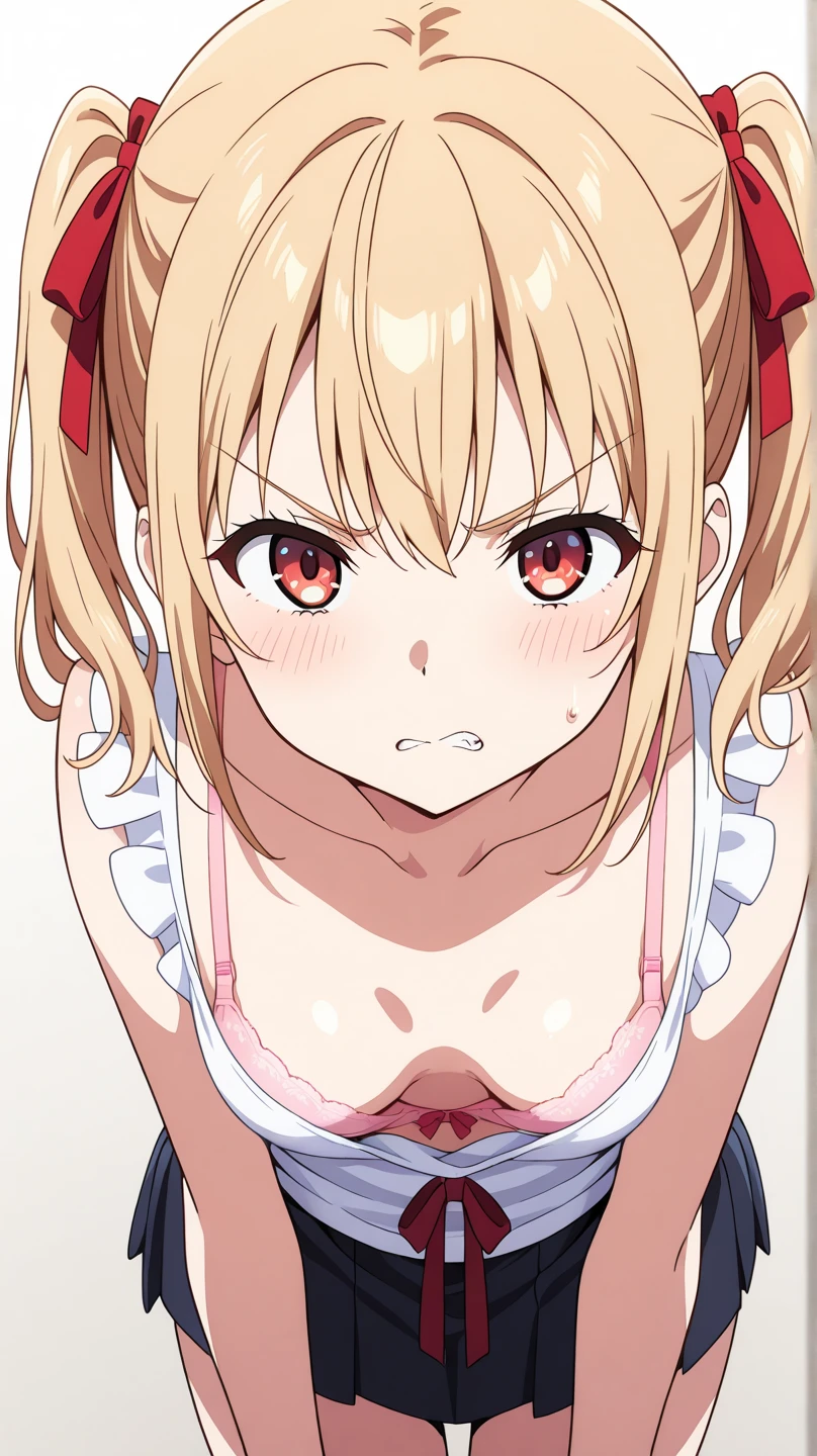 stick out tongue(masterpiece:1.2), (highest quality:1.2), perfect eyes, perfect face, perfect lighting, no background, 1 girl, , Remilia (big breasts) blonde red eyes , ((waby hair)), short hair, ((((nude)))), medium breast, ((((glaring)))), ((from above)), ((front)), open mouth, Vivid depiction, , ((abs), ahegao, hair ornament, smile+happy, smile, Are standing (tooth), ((looking up:1.3))), (face close up:1.5) orgasm, scared,Sweat, cum on body