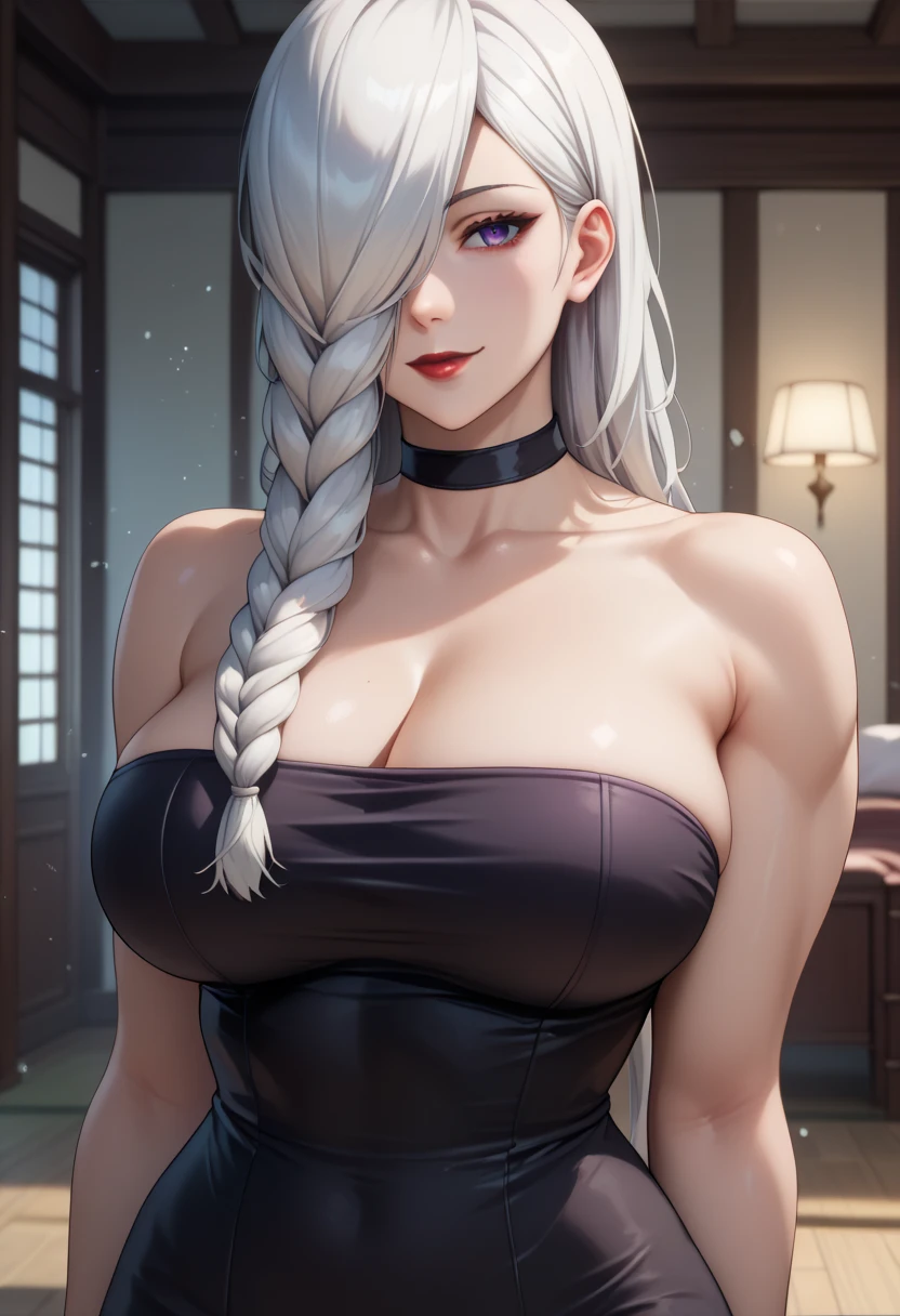 Ino yamanaka, komono, nevando, sitted,Purple clothes,Off-the-shoulder attire,cleavage,ssmile,Be red in the face,inside in room,Close-up close-up,with a good figure