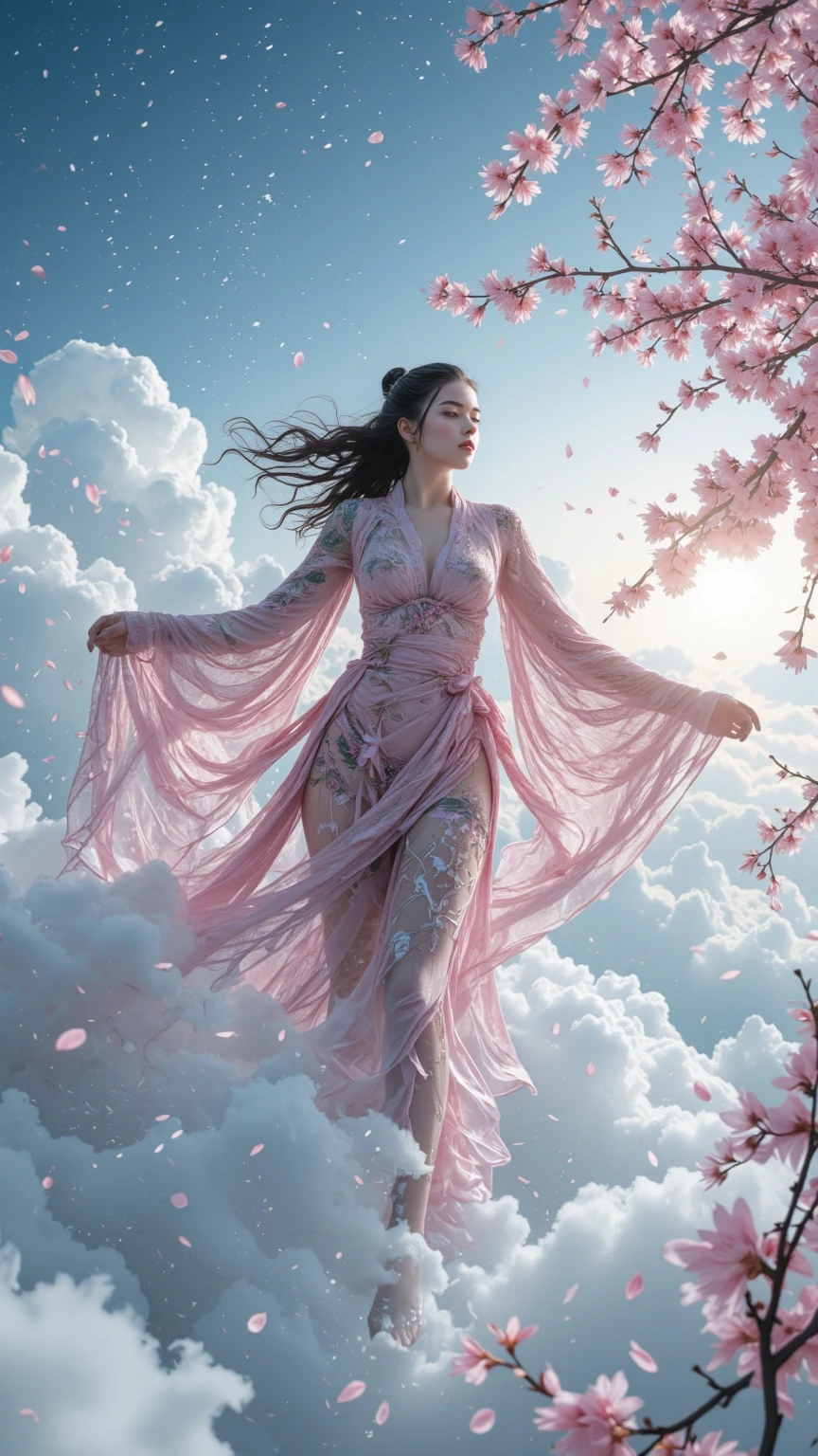 Holding a large see-through stole with pale pink floral pattern with both hands、Swaying in the wind。dark color、shackle、Halter Neck Bodysuit、Rubber Suit Corset、garterbelts、Upper eye、light-colored skin and loose navel skin,,,,,,,,,,,,,,,,,,,,,,,,,。Skirt flutters in the wind and spreads。Dynamic Posing。Dancing Poses。
Loose clothing shows shoulders。Very beautiful girl at 19 years old。
Hair swaying in the wind。 masutepiece、Best Photoreal、portlate、Sheer clothing、wetted skin、Wet hair、Sexy look、Functional、Bewitching、Clothes with an open back、Oblique composition、Waterfall in the forest、Big hair ornament、Medium chest、Navel Ejection、Shiny knee-high socks、Bold open chest clothes、、hair adornments、