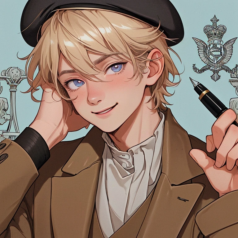(detailed), adult woman like Sherlock Holmes, Wearing a deerstalker hat and an Inverness coat, Smoking a Pipe, British gentleman style, ((highest quality)), ((masterpiece)), perfect face, blonde hair, short hair, Woman in her 20s