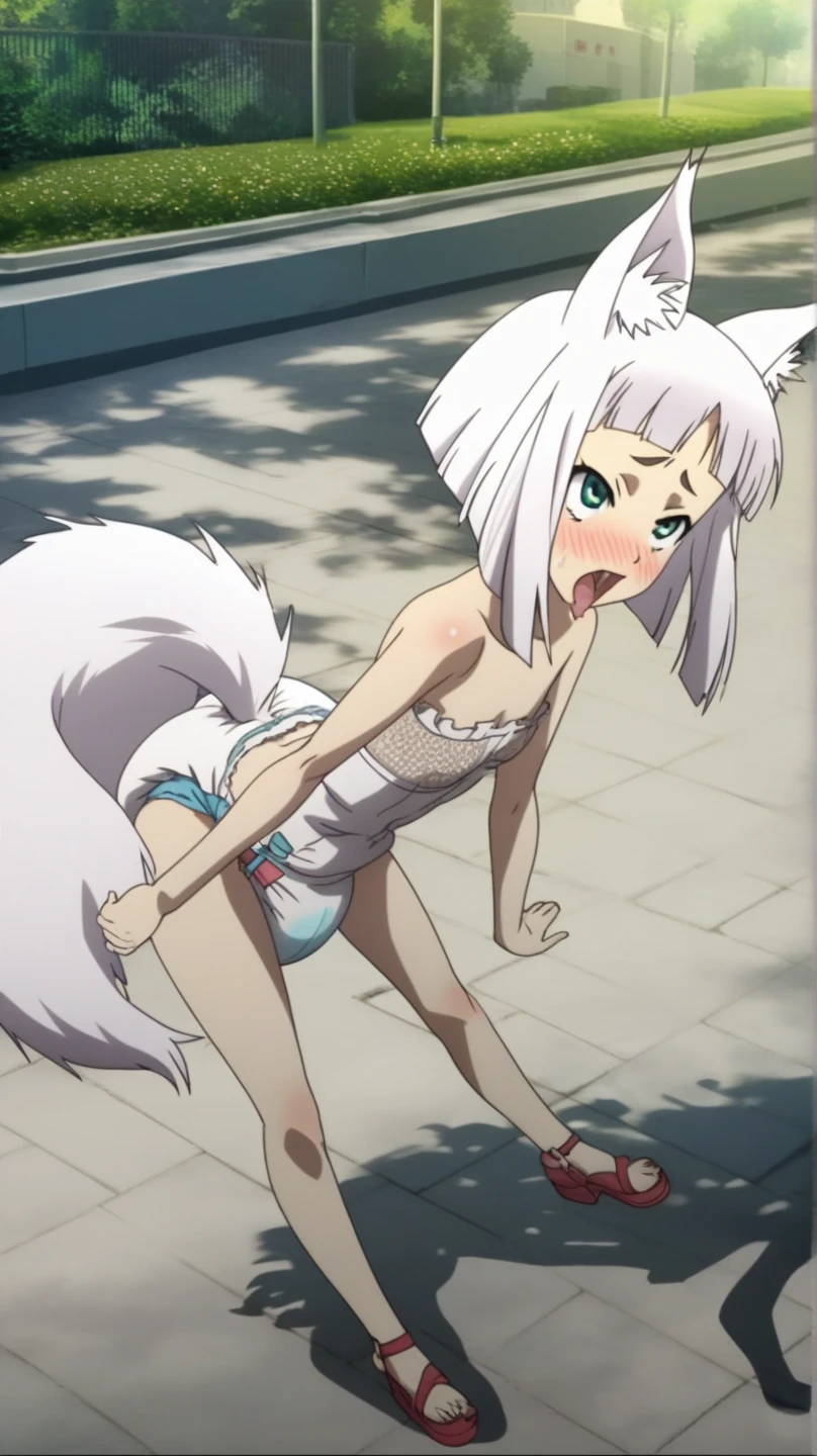 score_9, score_8_up, score_7_up, score_6_up, score_5_up, score_4_up, source_anime, anime coloring, anime screencap, megami magazine, BREAK, Uncensored,  kon, fox girl, flat chest, White hair, White Tail, ahoge, naked, _, living room, looking back,  blush, anus, pussy, tight ass, skinny, sex, penis,  shaking ass, motion lines, vaginal, deep penetration, shocked, open mouth,