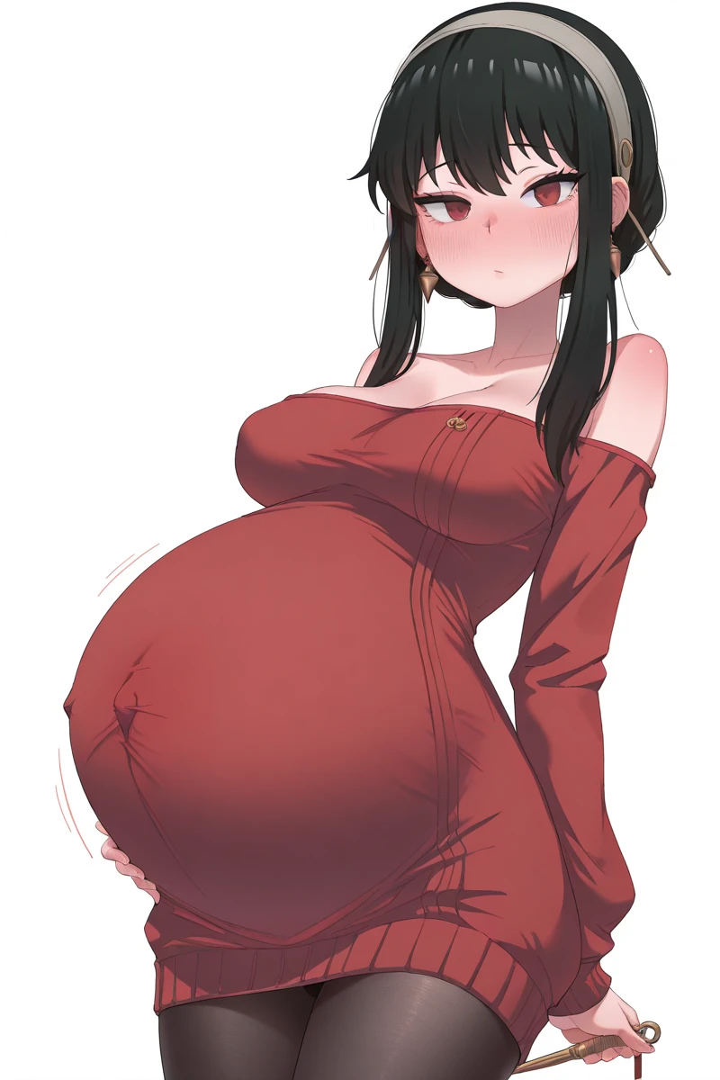 skinny pregnant woman, uncomfortable with her belly too heavy for her weak, frail body, stretch marks
