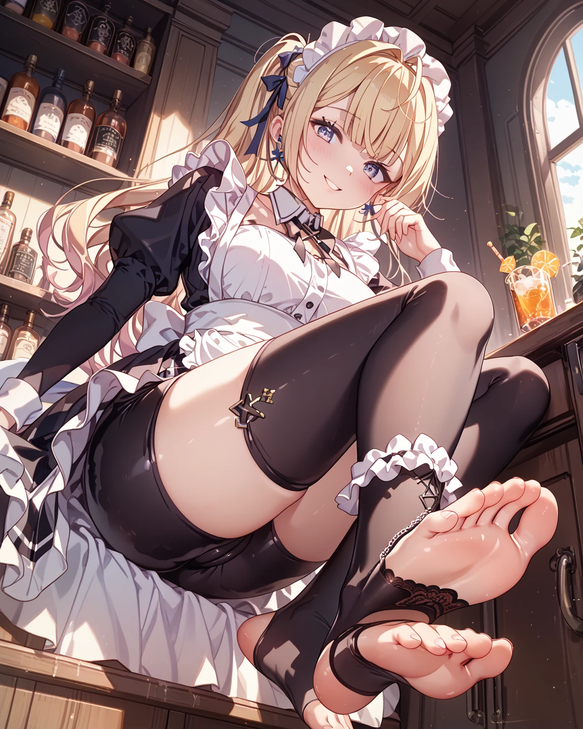 (masterpiece, Highest quality), One girl,    Mamiai, Yellow Eyes, Blonde, Drill Hair, Twin Drill, Shiny, Shiny hair, chest, blush, smile, bangs, large chest, neck ribbon, hair ornaments, ribbon, Part your lips, ;), light blush, yellow ribbon, hairpin, Dot Nose, Magical girl, Tomoe Mama, skirt, shirt, Knee socks, Long sleeve, Have, Short sleeve, heart, Thighs, pleated skirt, boots, Removable sleeves, Striped, Puffy sleeves, puffy Short sleeve, zettai ryouiki, Black Hat, beret, Brown footwear, knee boots, feather, corset, Striped Knee socks, vertical stripes, High collar, brown Knee socks, yellow skirt, vertical-Striped Knee socks