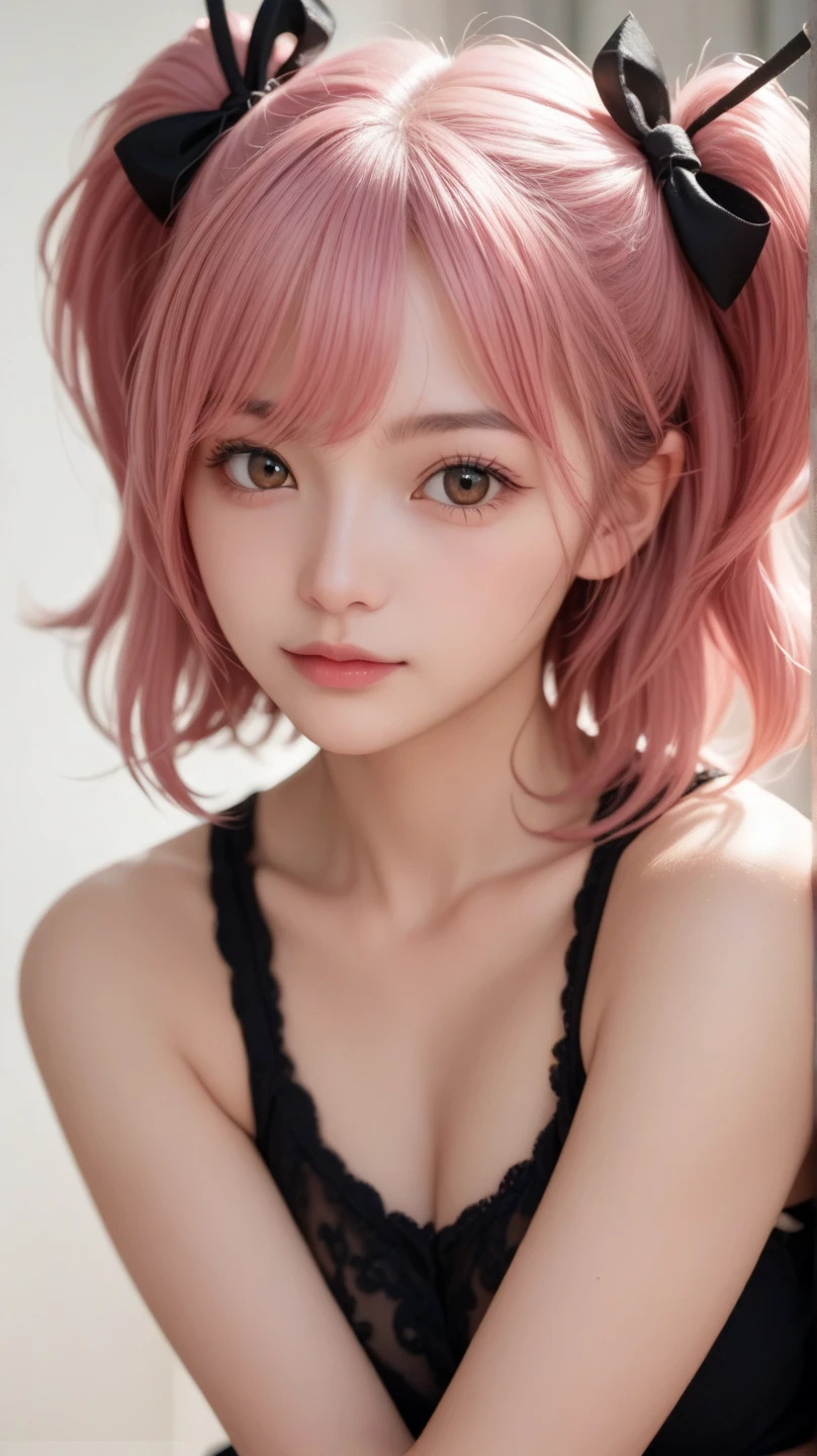 (masterpiece:1.3),best quality,high resolution,unity 8k wallpaper,(illustration:1),perfect lighting,photo_\(medium\),photorealistic,realistic,finely detail,extremely detailed,soft lighting and shadow,soft yet striking lighting,film grain:1.2,yae miko,1girl,solo,pink hair,blue eyes,portrait,long hair,fox ears,yae sakura,hair between eyes,lips,bangs,parted lips,looking at viewer,animal ears,teeth,fang,, breast grab,