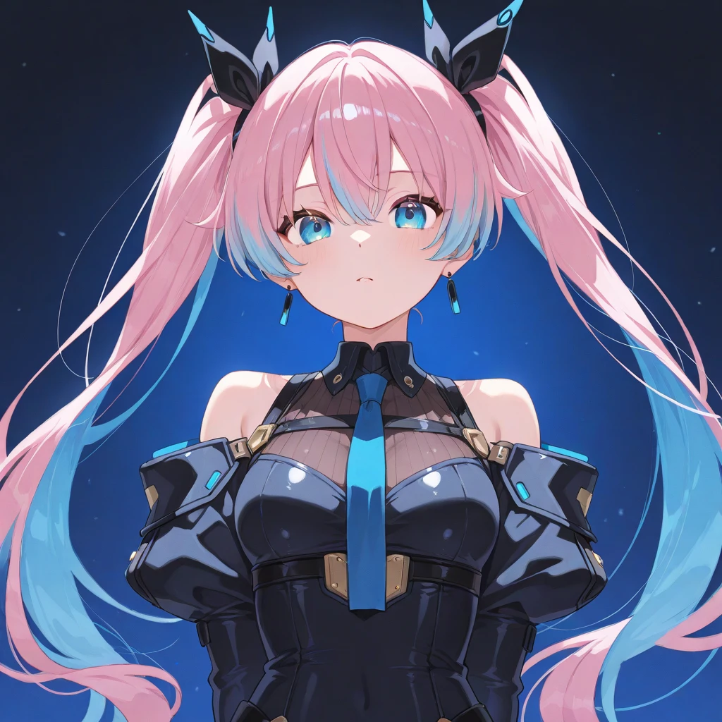 (​masterpiece、top-quality、top-quality、watercolor paiting(Curly)、Official Art、Beautifully Aesthetic:1.2)、(1girl in:1.3)、(cyborgs:1.3)、(pop-art:1.3)、patterns、(rainbow-colored hair、colourful hair、Half blue and half pink hair:1.2)、(kosmos:1.3）
