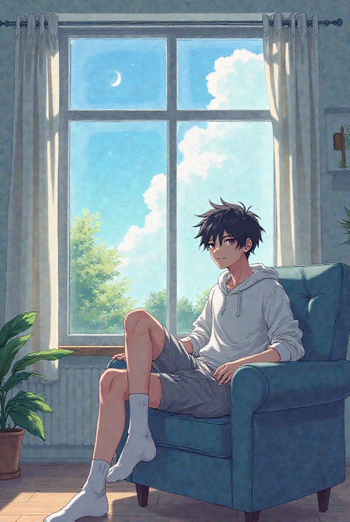 A young man sitting on a couch in a room and talking in a mic the room is well furnished with some idols behind