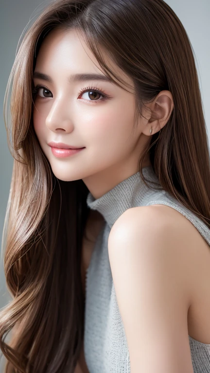 Tabletop, highest quality, Photorealistic, In detail, High resolution, 8k wallpaper, Perfect dynamic composition, Beautiful fine details, Medium Hair, Big ample breasts, Random sexy poses,Put your chest together、(Open Chest Mock Neck Crop Tank Top White Knitwear、The cleavage looks realistic)、(Breast Swelling 1.2)、Laughter、Open your mouth、Resort scenery、Age 25、(Droopy Eyes 1.4)、Adult Beauty、Japanese