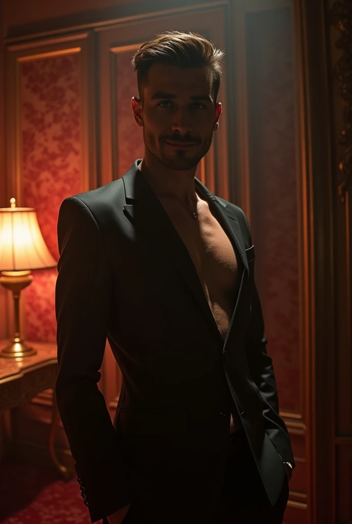 Man person in red lingerie