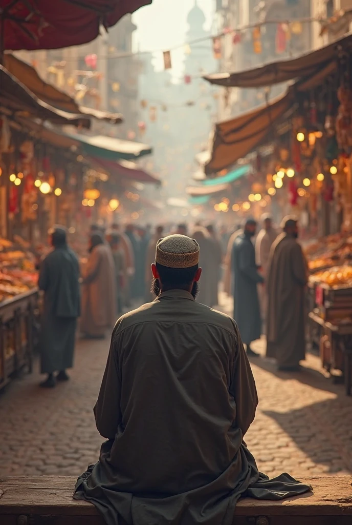 muslim man looking away from the camera