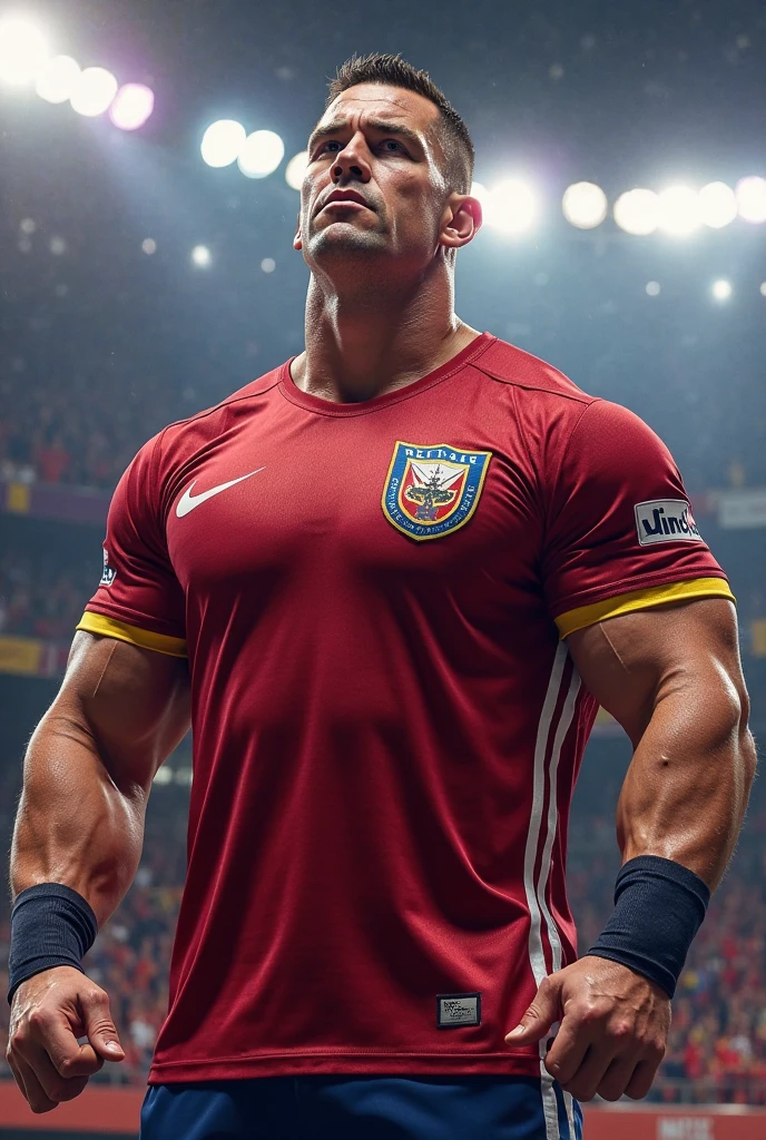 (((1man))),serious face of syahmi,malay, muscular, (brown eyes),sport clothes,(tight jersey), handsome, jock, dynamic, (sfw),(football player), (running on field with muddy),(dirty),(body sweat),(mud on cloth),wet sock,raining,stadium,(cloudy),(intricate details, Masterpiece, high quality, best quality, realistic), (musclebears:0.25), <lora:Mature_SyawnSDD-10:0.5>, realistic,8K UHD, DLSR,Cinematic lighting,dynamic pose, accurate proportions, warm natural lighting, natural shadows, <lora:add_detail:1>