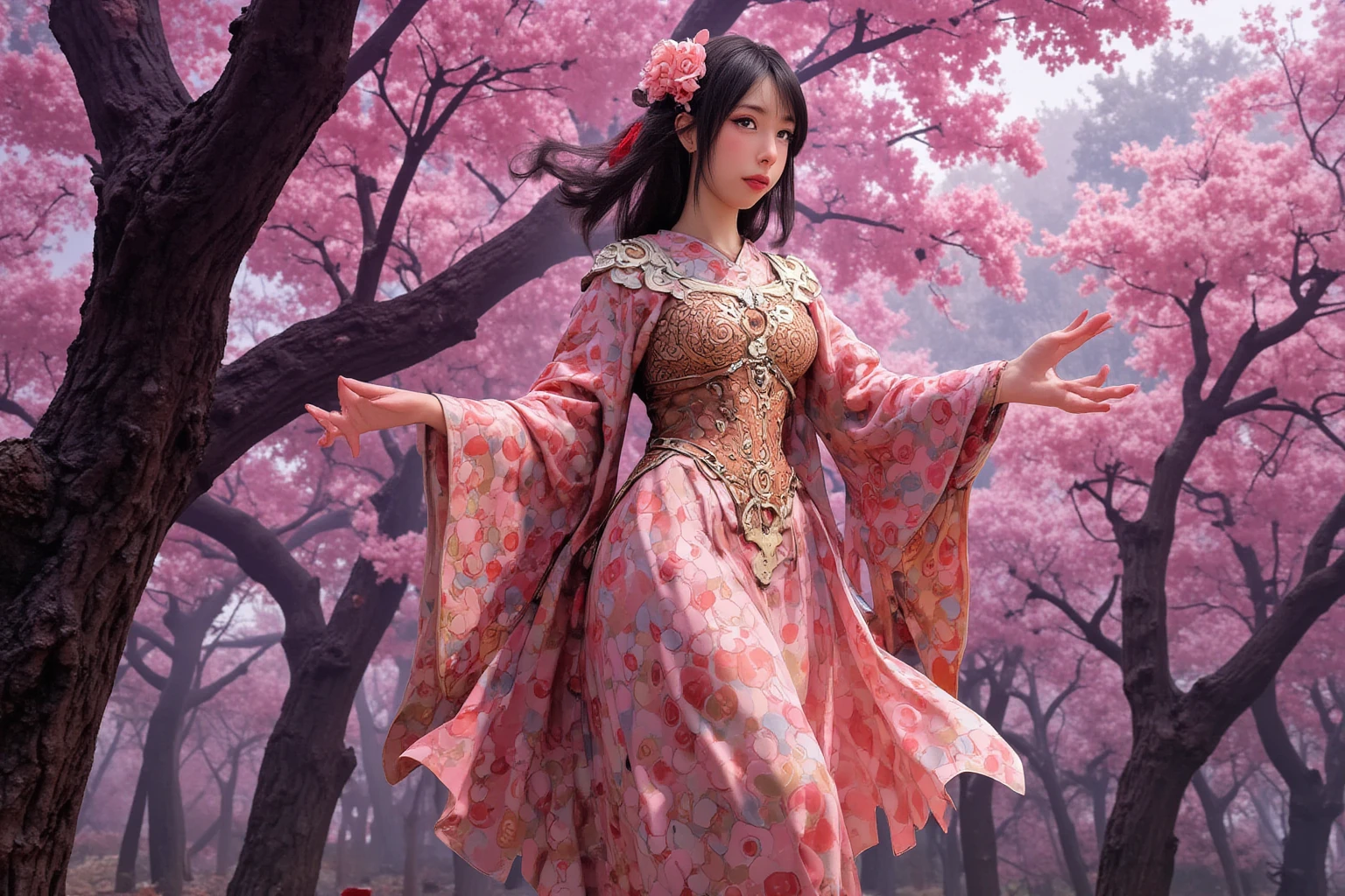 a close up of a woman in a sexy lace dress gigantic cleavage breasts with a phoenix flower in her hand, a beautiful fantasy empress, ((a beautiful fantasy empress)), beautiful celestial mage, beautiful and elegant elf queen, beautiful character painting, full body xianxia, portrait knights of zodiac girl, by Yang J, g liulian art style, fantasy art style,foreshortening