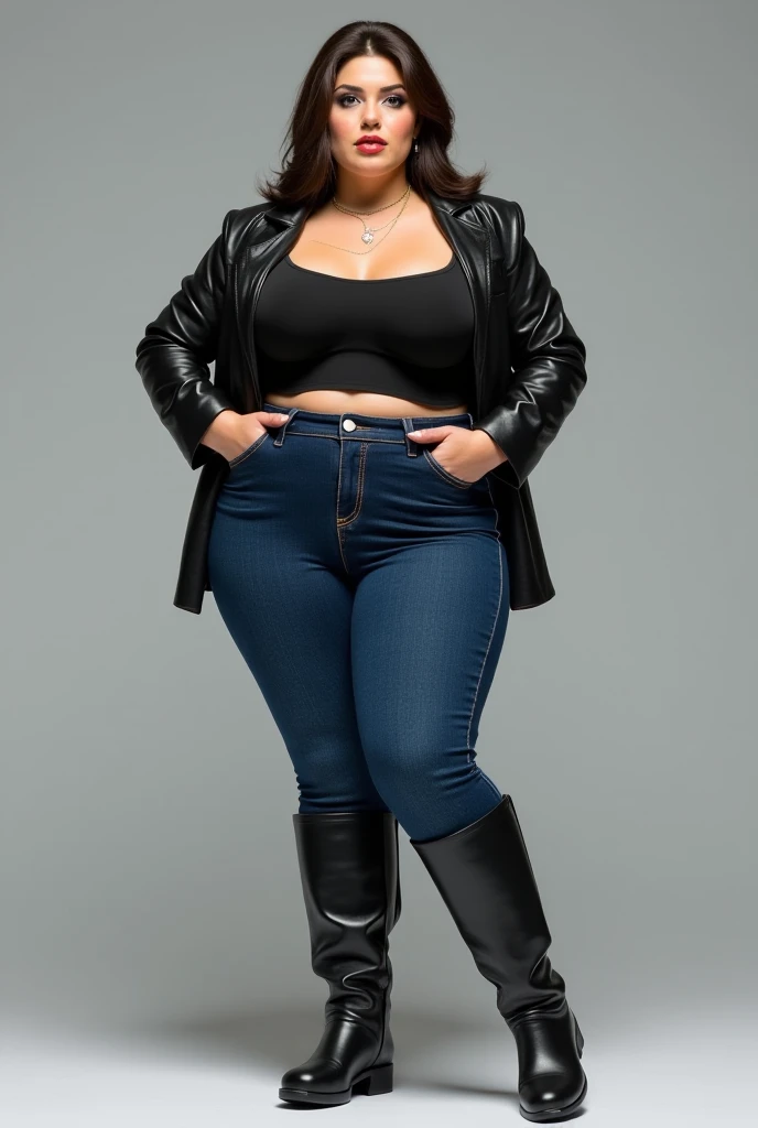 The best photos,Most realistic,4K clarity, sexy woman,Age 70,pencil skirt, Leather Jacket,Show off your sexy bra,