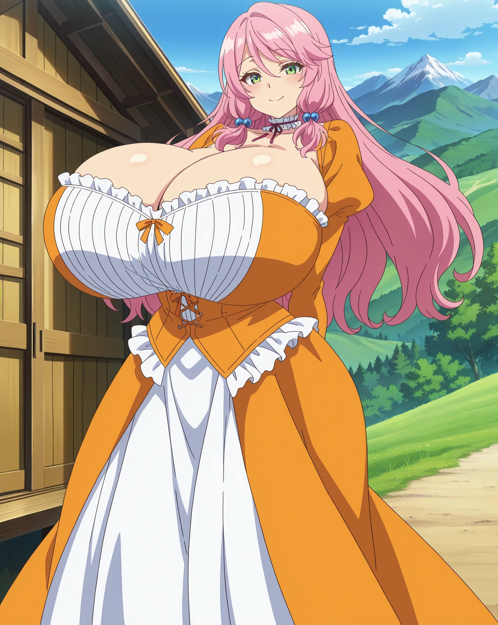 1girl, nefertari vivi, one piece, covered gigantic breasts, oasis background, detailed beautiful dress