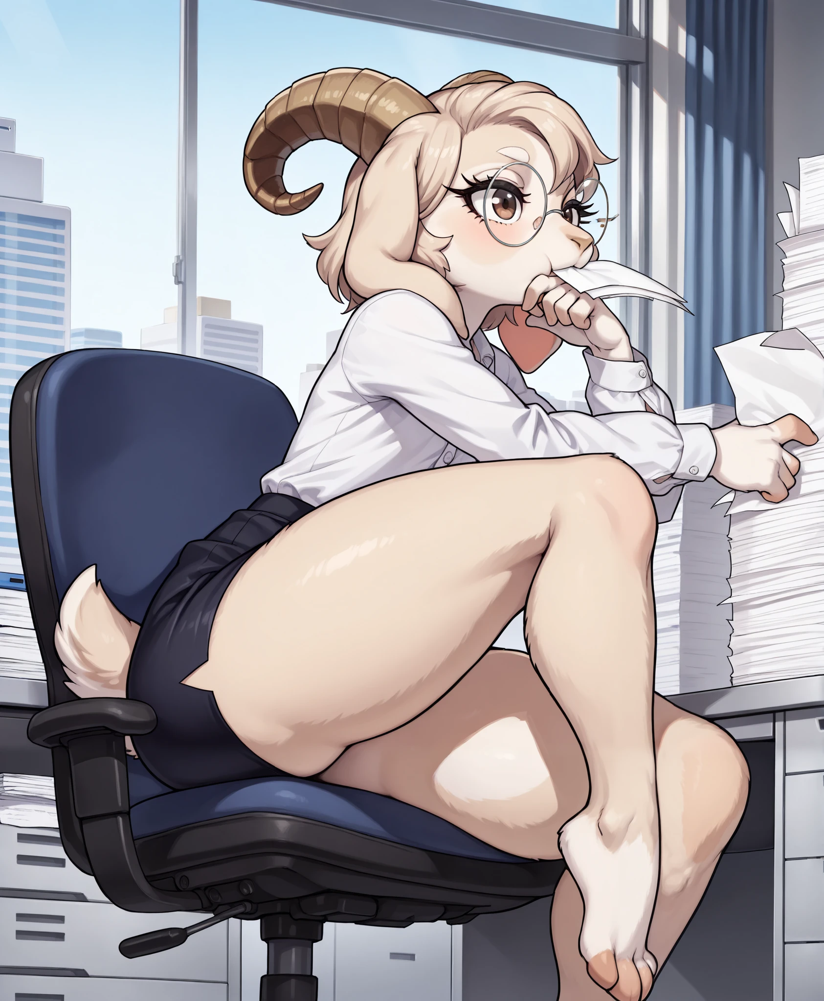 Office where many naked sheep girls work