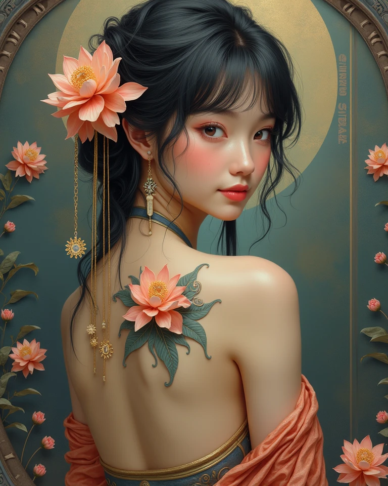 Naked Summer, Full Tattoo, (Masterpiece, Top Quality, Best Quality, Official Art, Beautiful and aesthetic: 1.2), (1 flower), full body, Extremely Detailed, (Fractal Art: 1.3), Colorful, More Detailed , "Best Quality", "Masterpiece, Sakimichan-style art, slight smile, legs open, pubic hair view, 1 sexy girl in transparent forest clothing, exposed breasts, open transparent T-shirt, Mandala and flower tattoos, Best Quality ,black hair fused with platinum and gold, naked girl, visible beautiful pubic area, pink pesons, small breasts in sight, water pond in the garden, mandala and flower tattoos on the naked body, old floating clock, lamp, lantern , skin wet with water, bed floating in pond, beautiful girl lying on bed, fantasy, view from above, open legs,