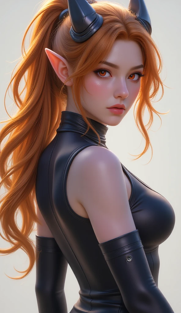 (masterpiece:1.3), Very fine finish, (High resolution, 8k:1.3), (highest quality, Ultra-realistic as a photo:1.5), Sharp focus, super High resolution face, The face is in focus, Ultra high definition and beautiful eyes, (Eyes are symmetrical:1.3)、Beautiful and high-definition skin, Firm Skin, Face close-up, very pretty, (((sagging soft breasts))), very pretty, Natural Makeup, Bright lips, Earrings, Crop top, Very long hair, intricate darkest orange Hair gradient, Slicked back hair, White, Watching the audience, Happy, from breasts up,