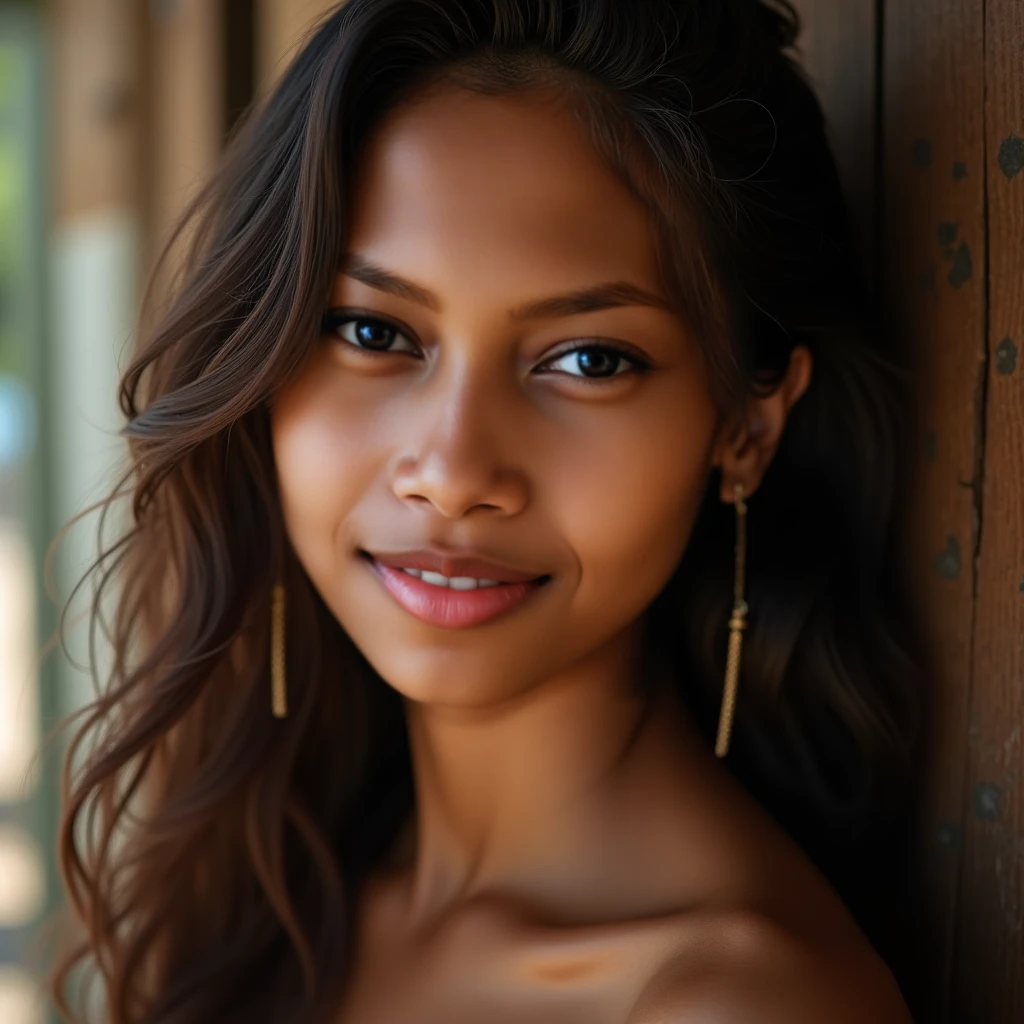 (Artwork, high quality, realistic, Ultra realistic, Remarkably high quality, photorealistic:1.5), pelada, nua, corpo pintado, perfect medium nude breasts, nude, naked, 32DD, (((((Pocahontas, native american. disney princess brown skin disney pocahontas naked, sexy girl, big breast. Sitting in a river. Sensual. sweat runs through her beautiful body. Orgasm face. Placer. realistic ravishing Native American indian 22-year-old female a seductive tribal body paint))))), Sensual, hot photo shoot, sharp focused on, detailed, realistic, high definition, studio lighting, seductive, Attractive, Seductive, Standing facing the viewer with hands to the side, beside outdoors, Forested area, Near grassy area with su8K, Masterpiece, Best quality, Photorealistic, Ultra detailed, 1 girl, Realistic skin texture, Large breasts, sexy provocative malicious happy smile, Looking at viewer, Loose mid-cut t-shirt, under breasts, under breasts, Film lighting, Focus on face, Beautiful eyes, detailed face, well-lit face, sun rays, outdoor cafe in the background, low angle photo, view from below# Immediate production is located on a rooftop in Corona Queens, New York. It's sunset and the sky is full of vibrant colors, creating a stunning backdrop to the scene. The woman strikes a confident pose, exuding elegance and grace. which adds a playful touch to your sophisticated look. The roof glows with the warm city lights and the atmosphere is enhanced by the presence of dazzling neon lights that dot the horizon. The image is of the highest quality, with sharp focus and ultra-detailed features, capturing every nuance of the woman's expression and her surroundings.