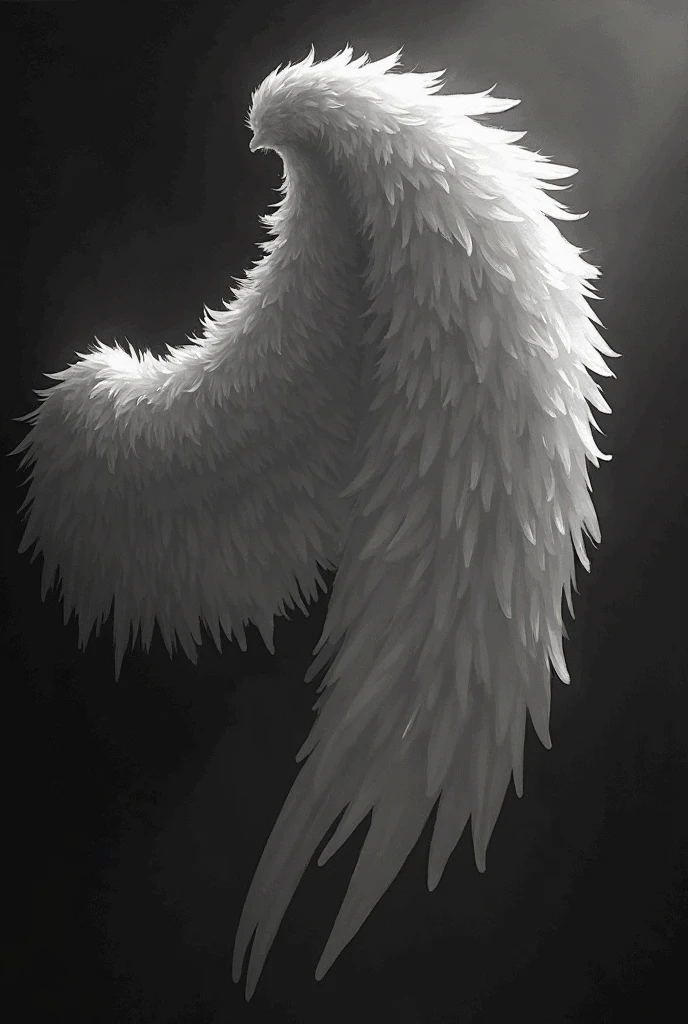There is a feather flying in the air, feathery wings, gold wings, golden wings, ethereal wings, transparent wings, wing, symetrical wings, epic angel wings, wings made of glass, feathered wings, angelic wings, winged, bird wings, large wings, dark feathered wings, infinite angelic wings, wings made of light