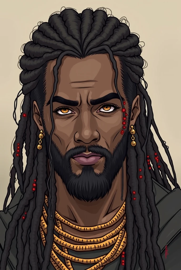make a jojo bizarre adventure character that looks like ken carson from opium, He has dreadlocks that reach his mouth and are half white and half black., he is black, he looks like KEN CARSON FROM OPIUM 