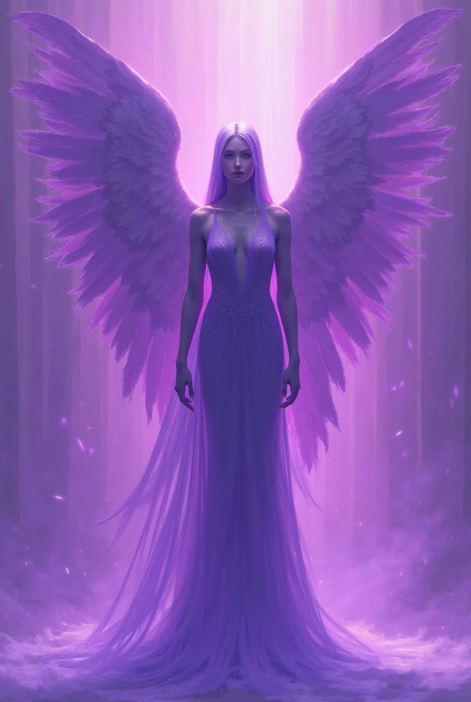 Create the image of a human woman with purple skin, furrygirl, long chanel hair, Long Tail, razor-sharp claws, Wings on back, two horns on the head, very rich, this woman is in the fourth dimension.