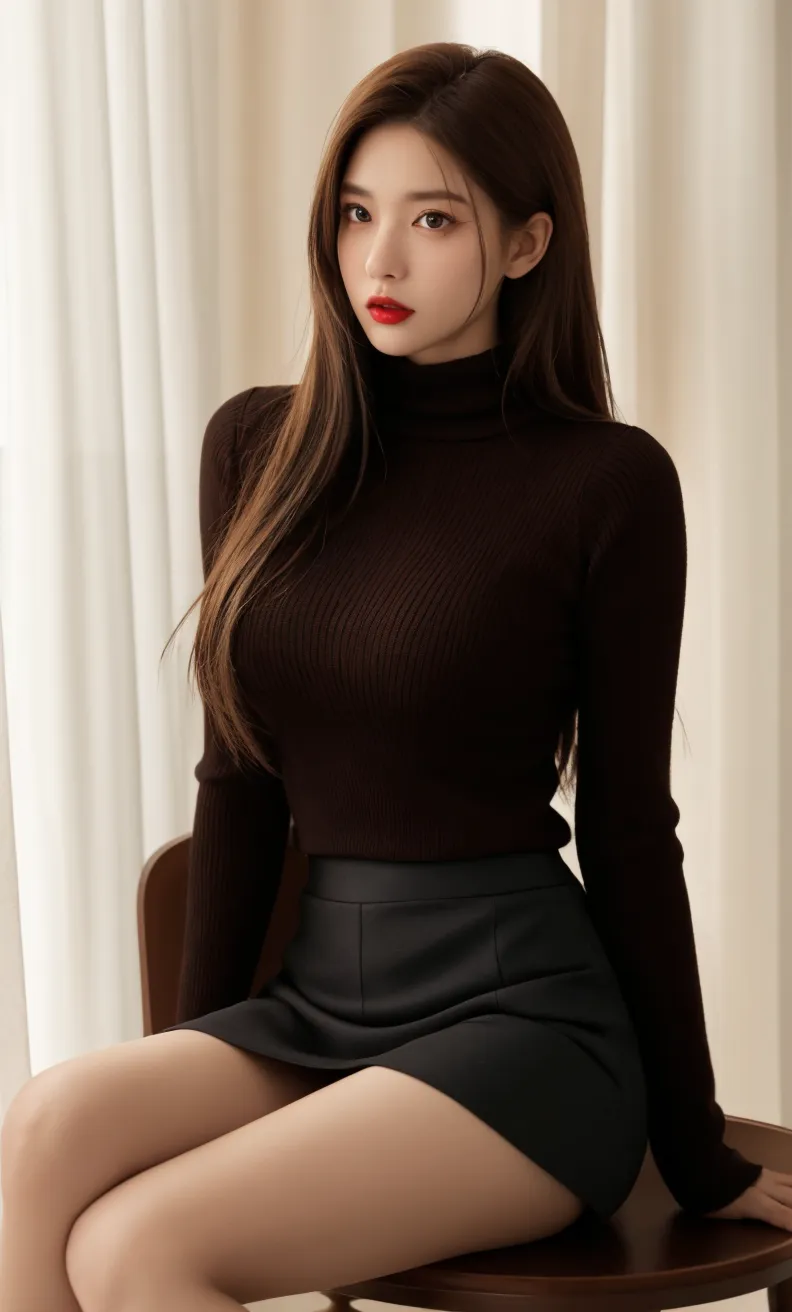 beautiful japanese woman, 1 girl, (realistic:1.4), muste piece, highest quality, 8K, 32K、((turtleneck))、23 years old、((panties on))、