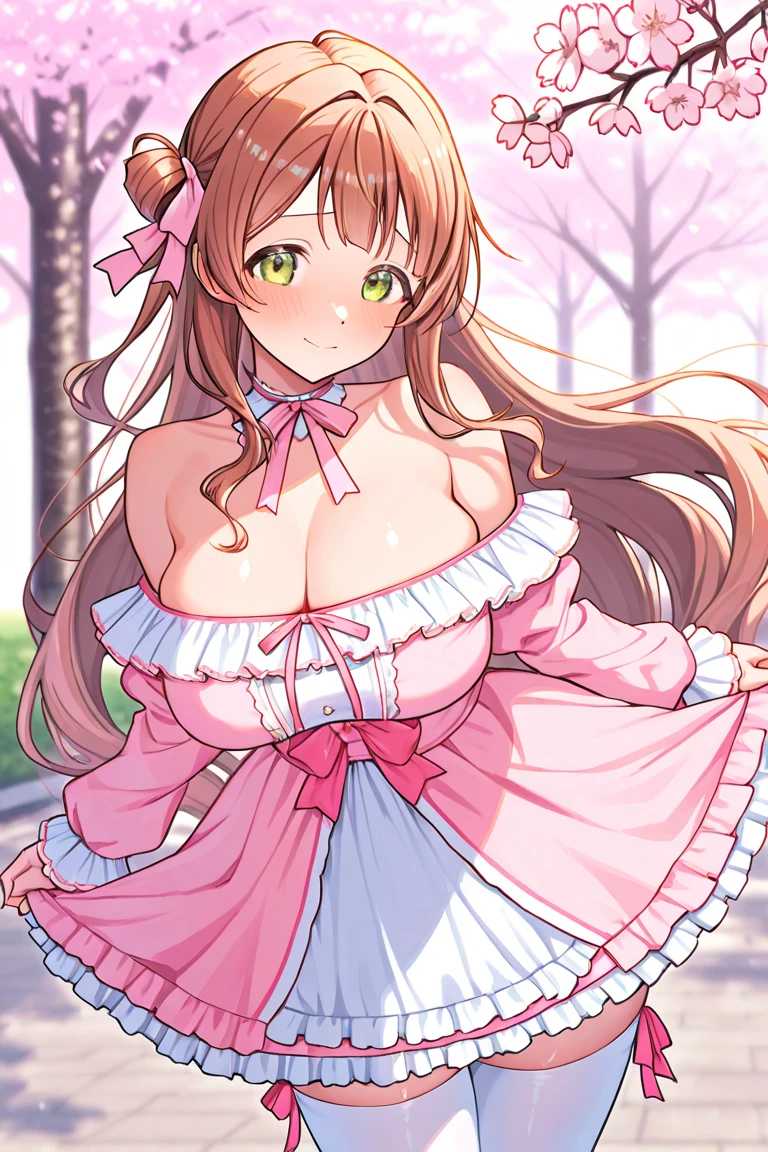 masterpiece, highest quality, nico_Yazawa,High resolution, 1 girl, alone, Brown Hair, short hair, Twin tails、Purple eyes, Cowboy Shot, Frill dress, , Pink Dress, (Cleavage)、(Beautiful thighs)、city, Outdoor, garden, carrying a red school bag, (randoseru backpack:1.0)、Chibi Cute:1.5
((((Breast milk))))((((Big Breasts))))(Paiman)、((Nipples))