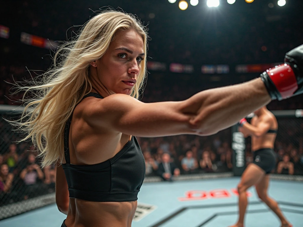 (best quality, masterpiece:1.2), front on view of a pretty 20 year old woman boxer in a boxing ring. She has blonde hair. bruised face. she is bleeding blood has face cuts and has a black eye. she is wearing white gym clothes