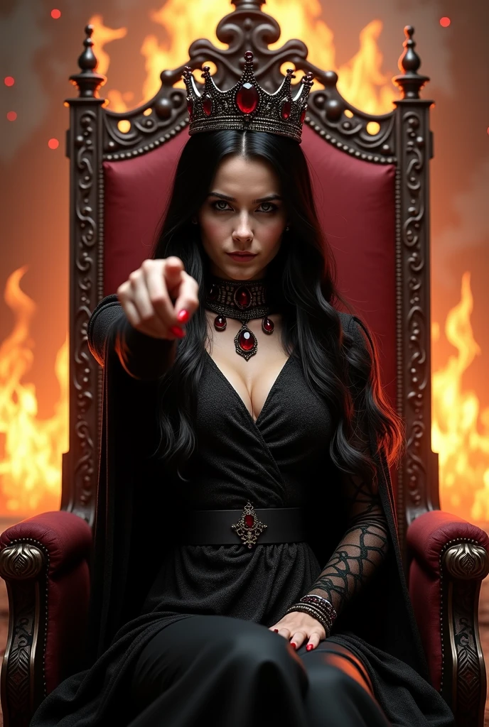 Pile of glass shards with a throne on it, a woman is sitting on it with her bloody arms on the armrest