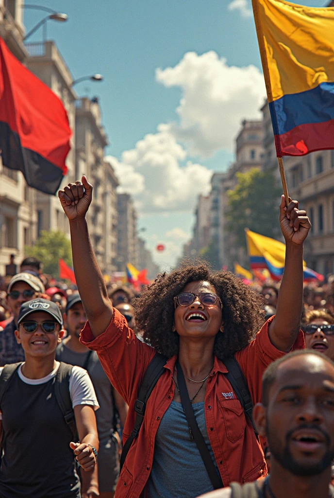 Create me an image with cartoons that represents July 20 in Colombia 