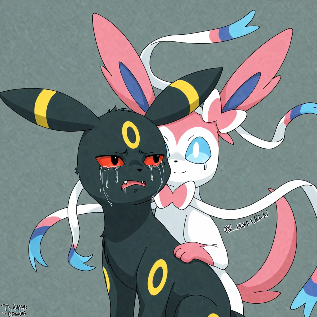 score_9,score_8_up,score_7_up, source_furry, a (male umbreon Pokemon), sex, he is fucking a (female sylveon pokemon), doggystyle sex, outdoors, cum.
