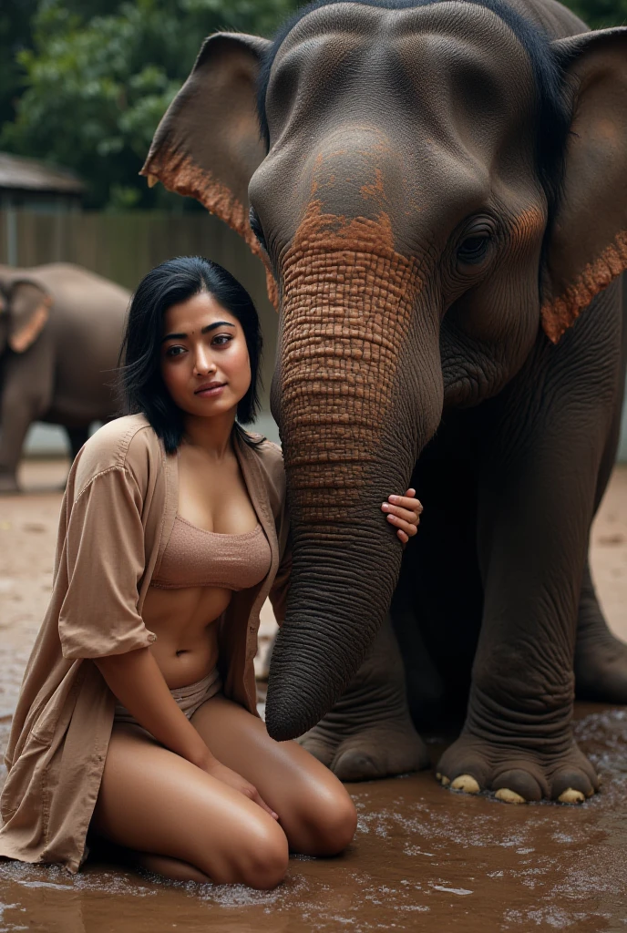 An Indian girl with an elephant having 