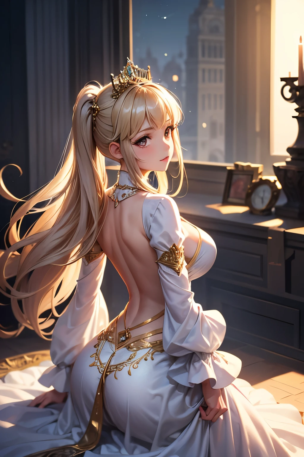 (highest quality,8k,masterpiece:1.2), Please draw it realistically like a real photo.。Very detailed,1 girl,Beautiful fine details,Beautiful and detailed mouth,Very detailed顔と表情,Beautiful eyelashes、,Grey and two-tone,She was wearing a dress and a long skirt.,A kind smile、Three-dimensional figures,Surrounded by dramatic lighting、Has a rich expressiveness。Her ass is very attractive、It attracts the viewer.、It's a big, A round butt with a defined butt shape.。The work is、(highest quality,4K,8k,High resolution,masterpiece:1.2),Very detailed、Full body shot of a person。Rear view、this is、The viewer is looking at the person from behind..。The screen background is Very detailed、Caustics with detailed background、Create beautiful portraits。このThe work is、Use vibrant shades for your colors、Beautiful lighting enhances the overall atmosphere。Make her look stunning with a full body photoshoot。