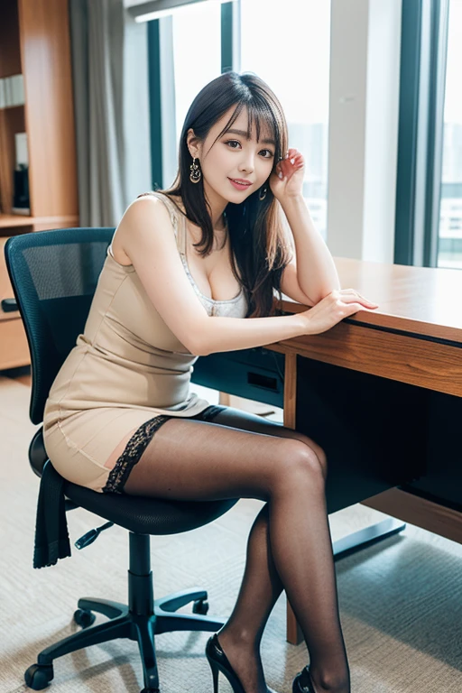 Entrance Shoe cupboard、, Highest quality, shape, Very detailed, In detail, High resolution, 8k wallpaper, Perfect dynamic composition, Beautiful details, Natural Lip, suit, Big Breasts, Cleavage, She is taking off her shoes, Her face is deep in thought..., A masterpiece of the whole body, Full Body Shot