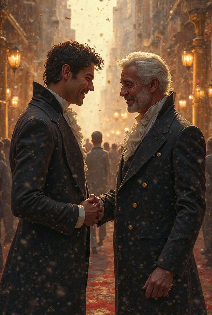 1750 painting of two men kissing on a dark street in Paris