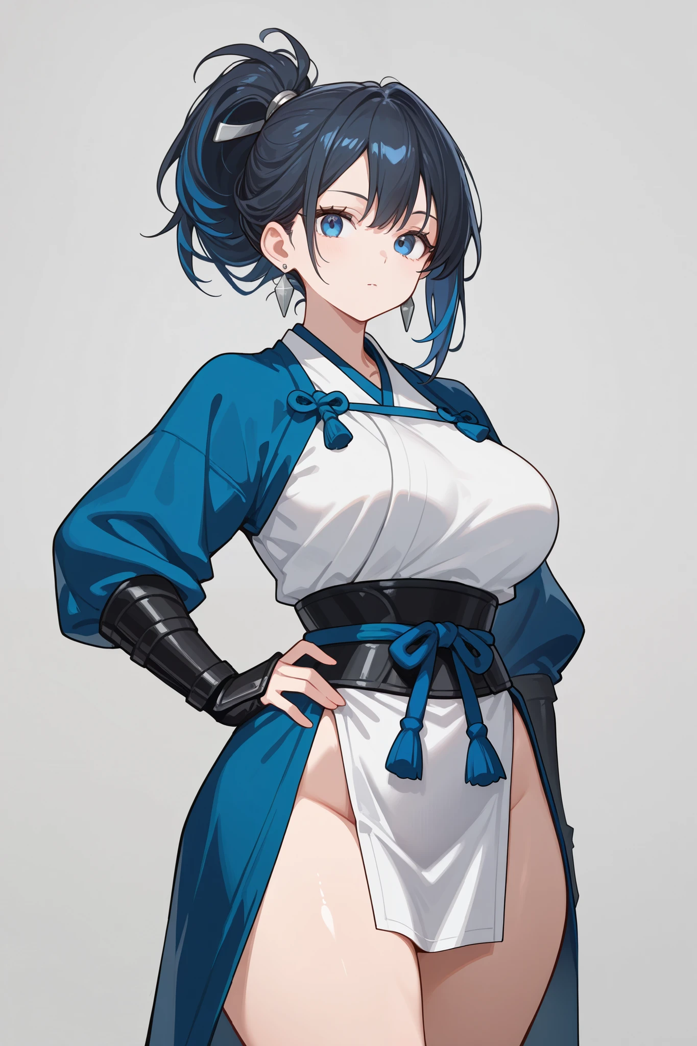 Cute girl, short dark blue hair, long white robe covering her head, Big breasts