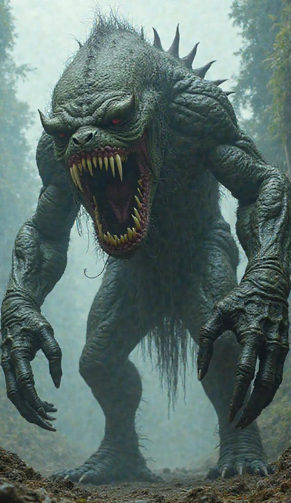 Fictional Unidentified Creatures in the Deep Forest。Mouth open and menacing。That&#39;s horrible。feel ill。high resolution。delicately。
