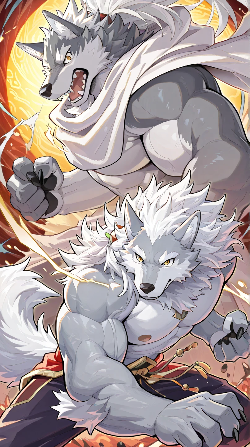 Wolf monster、Fantasia、simple background、terrifying、canny、Wolf in the face、ogre、The Monster、Monsters、First、Big claws、Big fangs