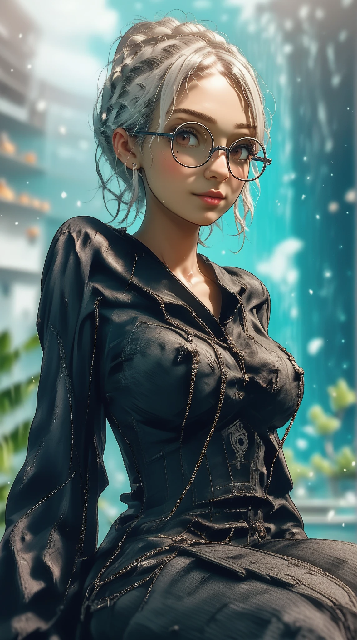 (ultra realistic,32k,RAW photo:1.1),(high detailed skin:1.1), 8k uhd, dslr, high quality, film grain,(makeup, mascara:1.1) , lips,(thick\lips\),
(shiny glossy translucent clothing:1.1), <lora:kyouko_okitegami:0.9>1girl glasses hairclip, blue dress neckerchief long sleeves open cardigan, (huge breast:0.9), <lora:add_detail:0.96>,
Posing as if listening to a seashell,
(busty:1.1) , (chubby:0.1),(Specular highlight neon pastel light :1.1),<lora:LowRA:0.4>, dark theme ,blank background ,(glowing lights background:1.1)