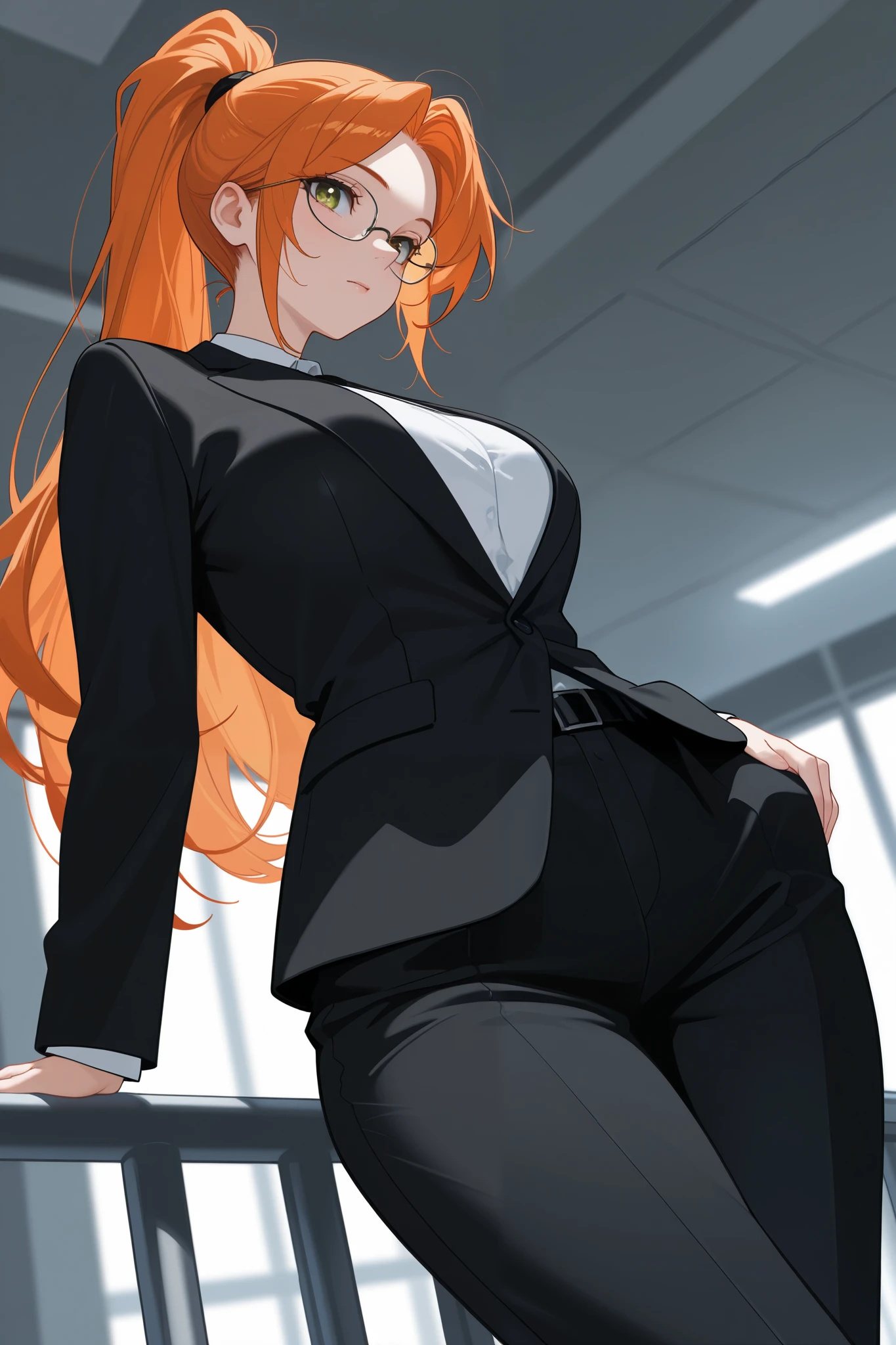 (masterpiece, Best quality), 8K, ultra detailed, realistic photo, Detailed face, perfect lighting, green eyes, bright orange hair, bright hair, fox ears, nice legs, side photo, beautiful, Cute, skin pores, 1 girl, perfect shirt, fully dressed, beautiful women 30 years old, Beautiful proportions, Russian woman, Caucasian, European, Business lady, stunningly beautiful woman, mother, thick legs, show ass, big breasts, (Thin white shirt:1.4), thick, hot, (White Office Wear:1.4), tight pants, (wide hips:1.2), thick, (white Office pants:1.3), spread your legs, Legs open, full length, wide hips, Glasses, with long orange hair, standing on the beach near the ocean, green eyes detailed digital anime art, cat ear, anime girl with long hair, гладкое аниме cg art, anime girl with long hair, digital anime art, work in Guweiz style, Beautiful anime portrait, Photorealistic render of an anime girl, pantyhose, Beautiful anime girl, advanced digital anime art, guweiz на artstation pixiv HD UHD HQ