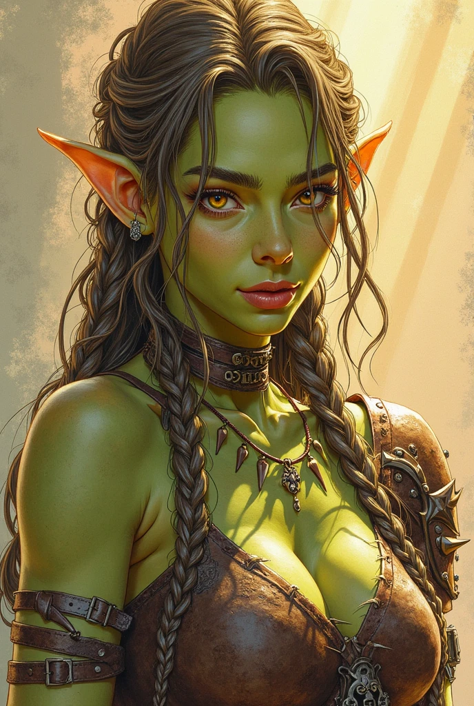 Green skin anime girl in leather outfit posing in forest with trees, Menina elfa cor verde, (cor da pele verde:1.5), Alena Aenami e Artgerm, Modelo IG | Artgerm, fanart melhor artstation, Elfo Feminino, deviantart artstation cgscosiety, 2. 5 d cgi anime fantasia arte, arte de fantasia digital 2d, Wlop Ross, Artgerm extremamente detalhado