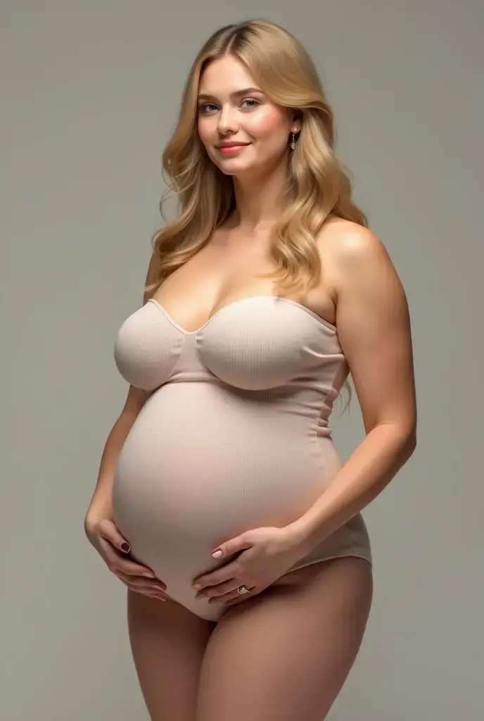 Beautiful fat woman with a huge inflated belly
