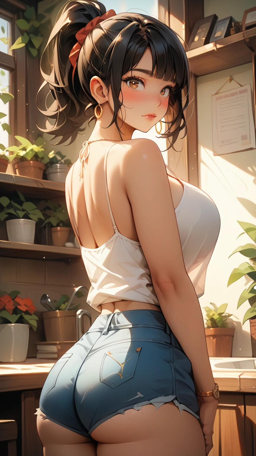 Anime Kawaii sexy Perfect Slim sensual body large breast and huge thighs, An intricate and highly detailed illustration of anime (Young girl) living woman, very sensual, with funk girl clothes, Brazilian, Rio de Janeiro, dancing funk, rolling, big-ass, legs thick, wearing extremely short denim shorts, wearing a mini blouse, umbigo com pirsing, Nike sneakers, longye hair, Speaker behind, fully body, very realistic, extremely sexy, 8k, 8k extremamente detalhado), (an extremely delicate and beautiful), (Masterpiece artwork), (best qualityer: 1.0), (ultra high resolution:1.0)