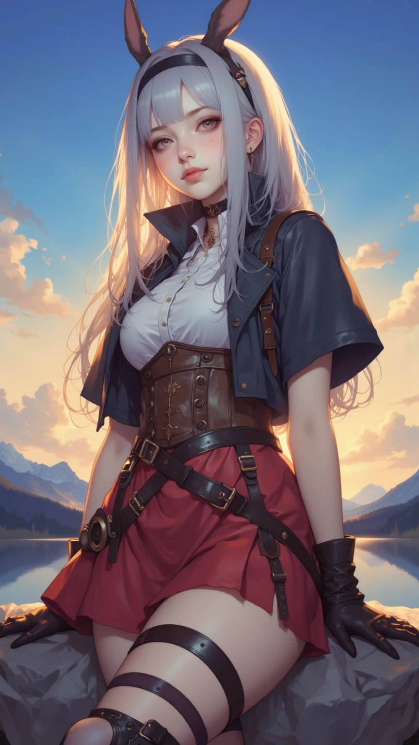 (La mejor calidad,A high resolution,Ultra - detallado,actual),Selena Gómez ,white hair, (straight hair), bangs on one side, head tilt, (waist), light brown cardigan, plaid skirt white , white bowtie, arms behind back, looking at viewer, happy smile, entrance, outdoor, from above, teenage, (depth of field), masterpiece, best quality,,(Fondo de ruinas de mazmorra en ruinas:1.4 ), (anatomía perfecta :1.4), (fondo pasillo de escuela secundaria :1.4), (Casilleros de escuela :1.4), (Selena Gómez :1.4), (iluminación cinematográfica :1.4), (skirt lifted by itself: 1.1), (skirt lift: 1.3), (showing white panties: 1.3), (mostrando panties white :1.4), (fondo cueva caverna piedras grandes pasillo :1.4), Epic Fantasy Art Style HD, 4K fantasy art, epic fantasy digital art style, epic fantasy art style, Fantasy Woman, epic fantasy art portrait, Epic fantasy style, hyperrealistic fantasy art, hd fantasy art, Epic fantasy character art, epic fantasy art, in style of dark fantasy art, epic fantasy digital art, (face detailed :1.4)