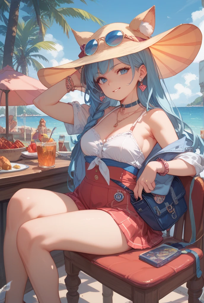 ((Highest quality、、masterpiece:1.3)), Upper Body、Long legs、full body shot,Sharp focus:1.2, Beautiful woman with perfect figure, 19 years old, large breasts, triple D cup breasts, round buttocks, bubbly buttocks, wide hips, bubbly ass、Sexy pose、(eating ice cream cone)