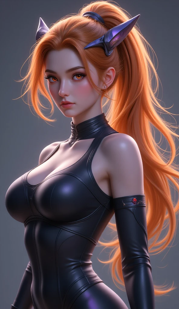 (best quality), big head, face confident, (risekujikawa with huge breasts:1.2) in a hero skintight suit, from the side