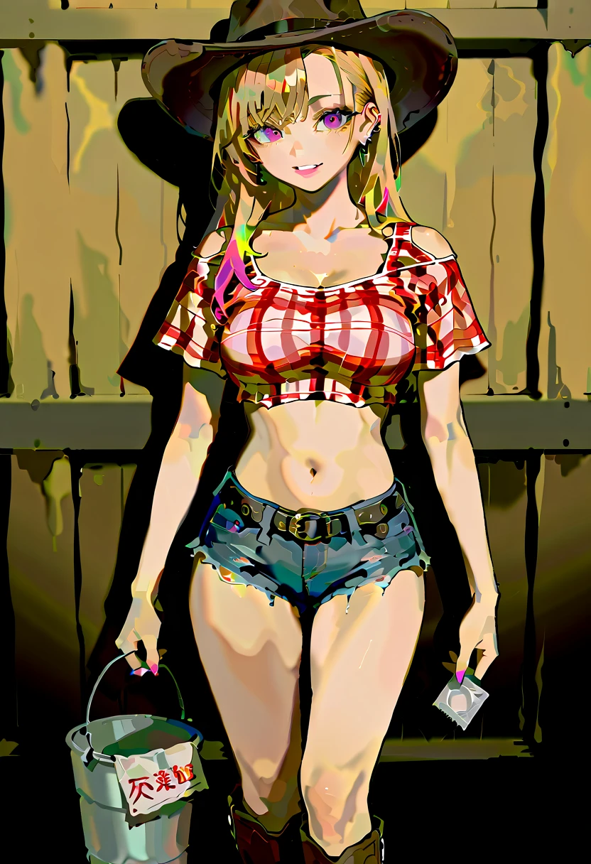 (Highest quality, 8k, masterpiece :1.3),Lizaリン・シュタウト(Lizaのアトリエ),Liza, One woman,Large Breasts,short hair,Brown Hair,hair band,Clothing,hat,White shirt,White camisole,Red shorts,Brown long boots,nsfw,Plump body,Thighs,Full Nelson Pose,Armlock,