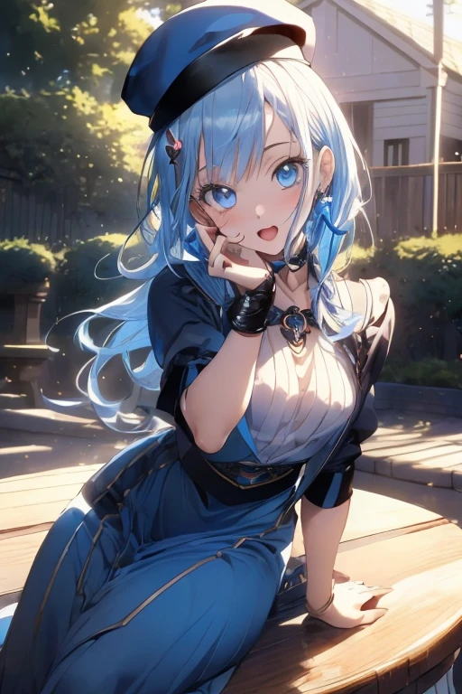 Roxymigurdia, Roxy, Ahoge, Black Ribbon, blue eyes, Blue Hair, Braiding, Hair between the eyes, Hair Ribbon, Long Hair, twin Braidings, very Long Hair, have, witch have,blush,smile,(Bunny girl:1.5),(Black Playboy Bunny:1.0),White Pantyhose,all,Sexy pose,have a magic wand,
break looking at viewer,
break outdoors, city,
break (masterpiece:1.2), Highest quality, High resolution, unity 8k wallpaper, (shape:0.8), (Fine and beautiful eyes:1.6), Highly detailed face, Perfect lighting, Highly detailed CG, (Perfect hands, Perfect Anatomy),
