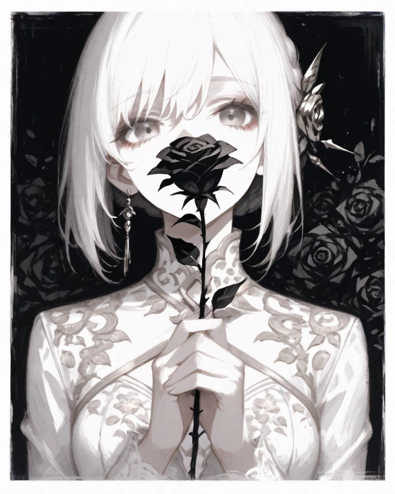 por aaron horkey, 1 chica, sola con el monstuo del caos, chica vsmpiro, colmillos, sonrisa,hermosa,preciosa figura,labios rosas detallados,pecas, ojos rojos, horror,forma mas elegante del caos,locura simplificada,NSFW